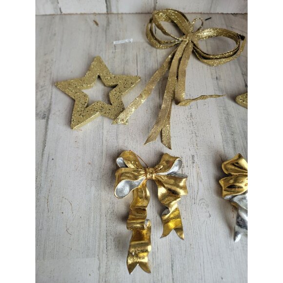 Unique ribbon golden star ornament Xmas set glitter - Picture 6 of 7